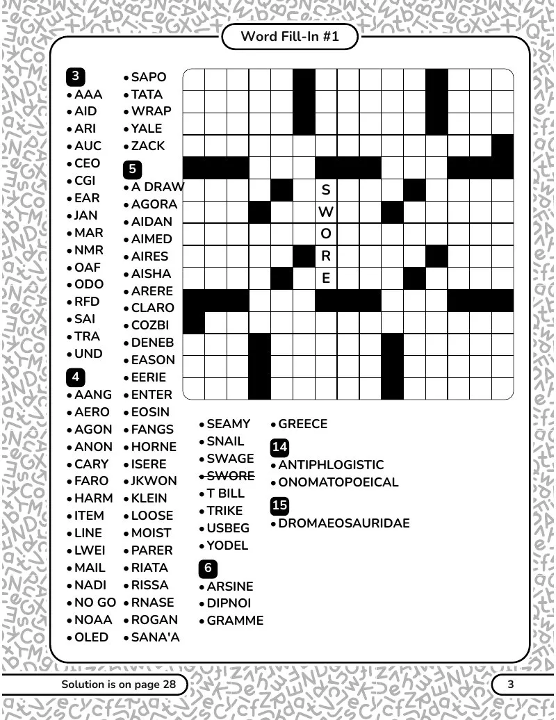 A page from the Word Fill-Ins bonus